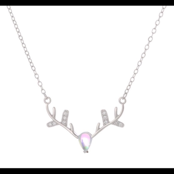 🌷 STERLING SILVER (925) CRYSTAL ANTLER NECKLACE - Picture 5 of 6